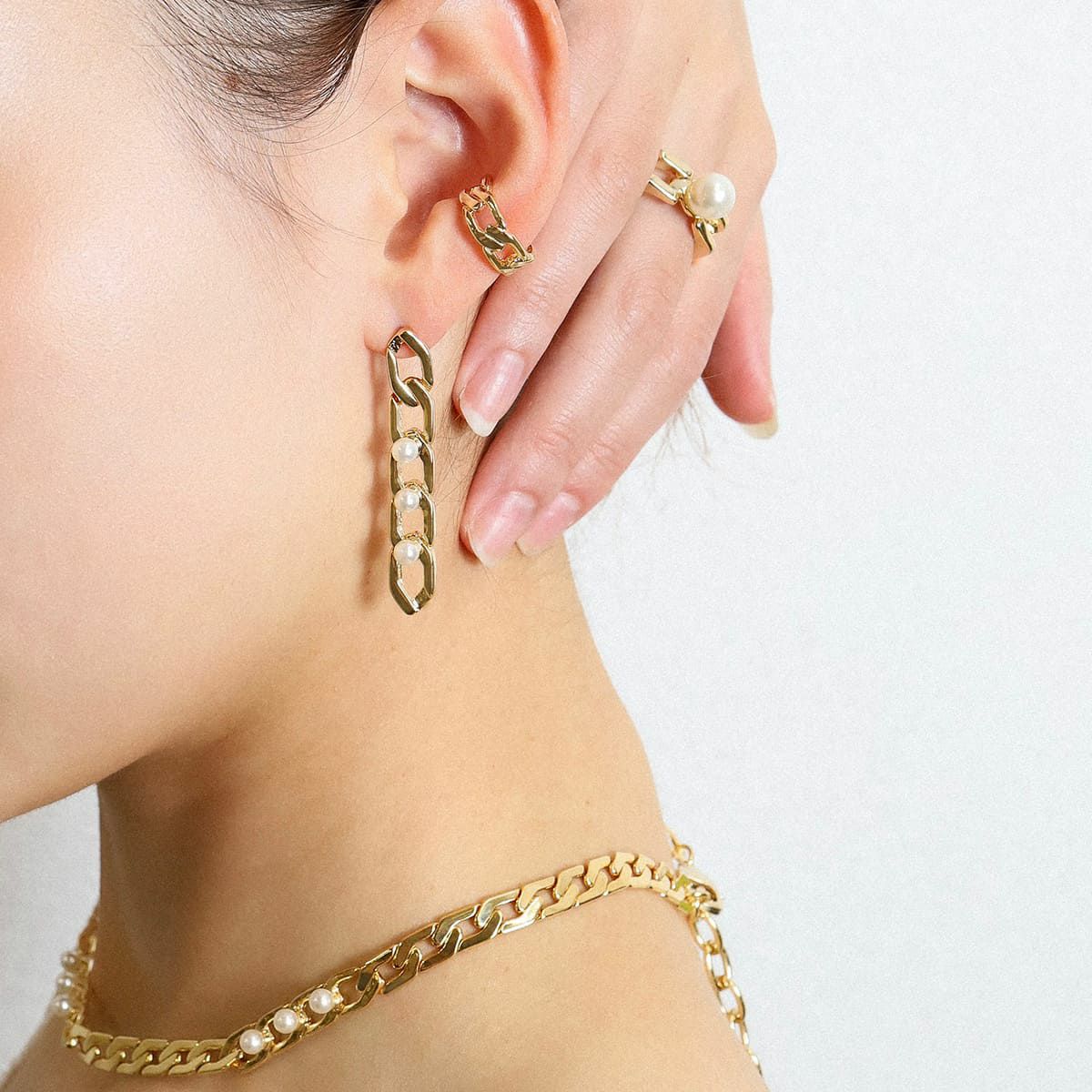 Pearl-Mixed Chain Necklace（GOLD） | EMPATHY ALL PEOPLE.