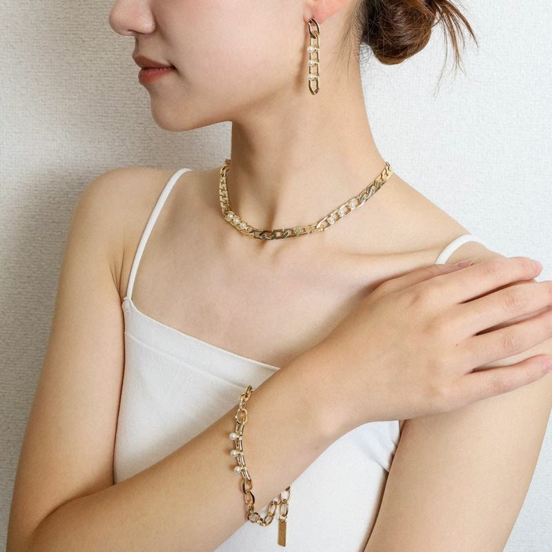 Pearl-Mixed Chain Necklace（GOLD）