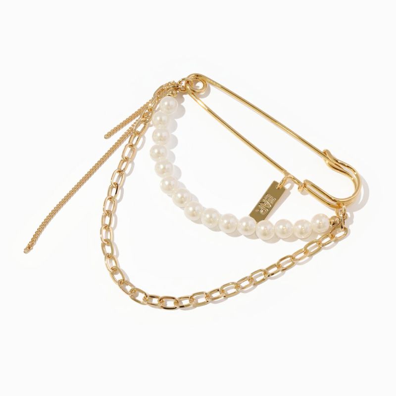 Pearl-Mixed Chain Brooch（GOLD）